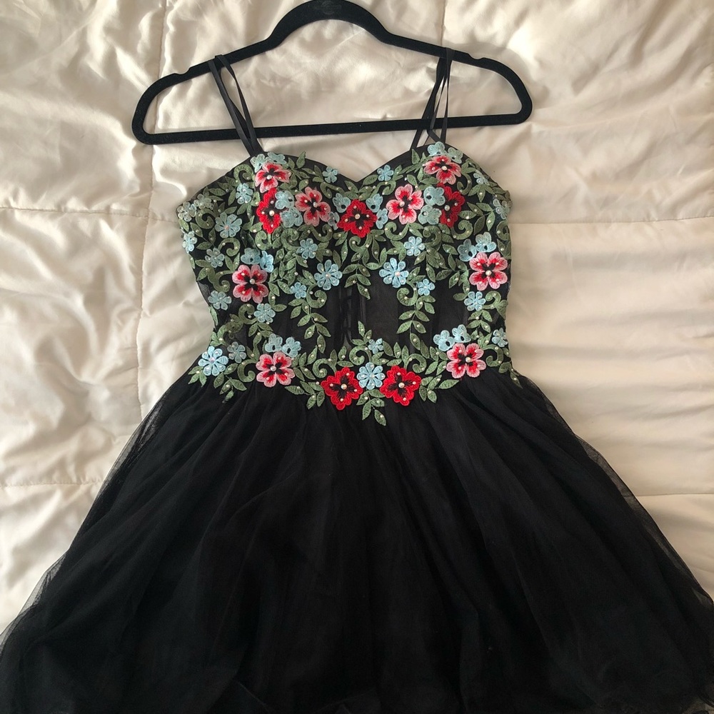 Embroidered Floral Tulle Dress